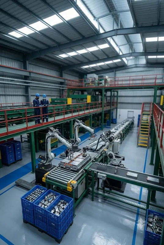 Automated battery dismantling line with robotic arms