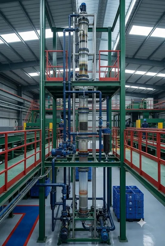 Multi-level steel processing tower and pipework